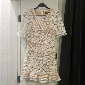Lulu's White and Tan Lace Mini Dress